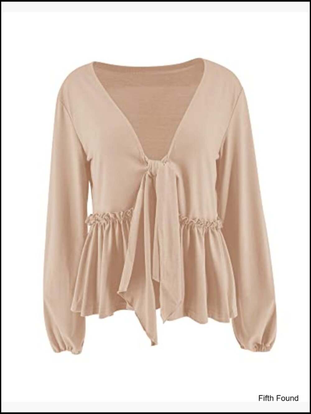 Long Sleeve V Neck Babydoll Tie Front Ruffle Hem Crop Top Blouse - Picture 4 of 7